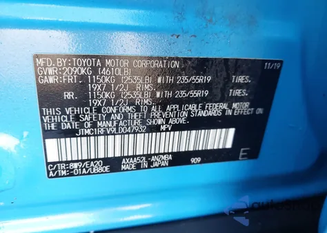 2020 Toyota Rav4 Xle Premium from USA, damaged, VIN JTMC1RFV9LD047932